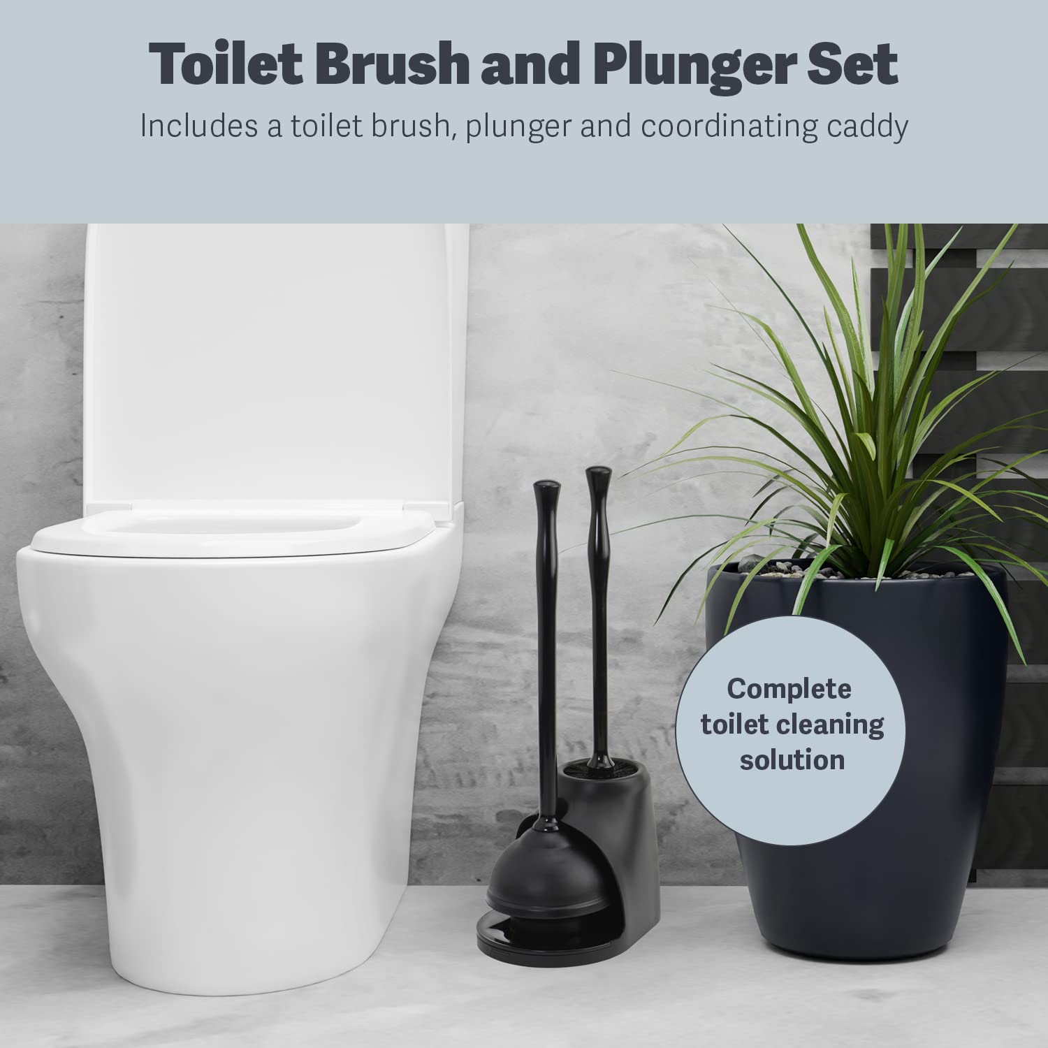 Casabella Bowl Brush & Plunger Combo - Heavy-Duty Toilet Plunger And Cleaning Brush, Ergonomic Handles, Durable Bowl Brush, Tack