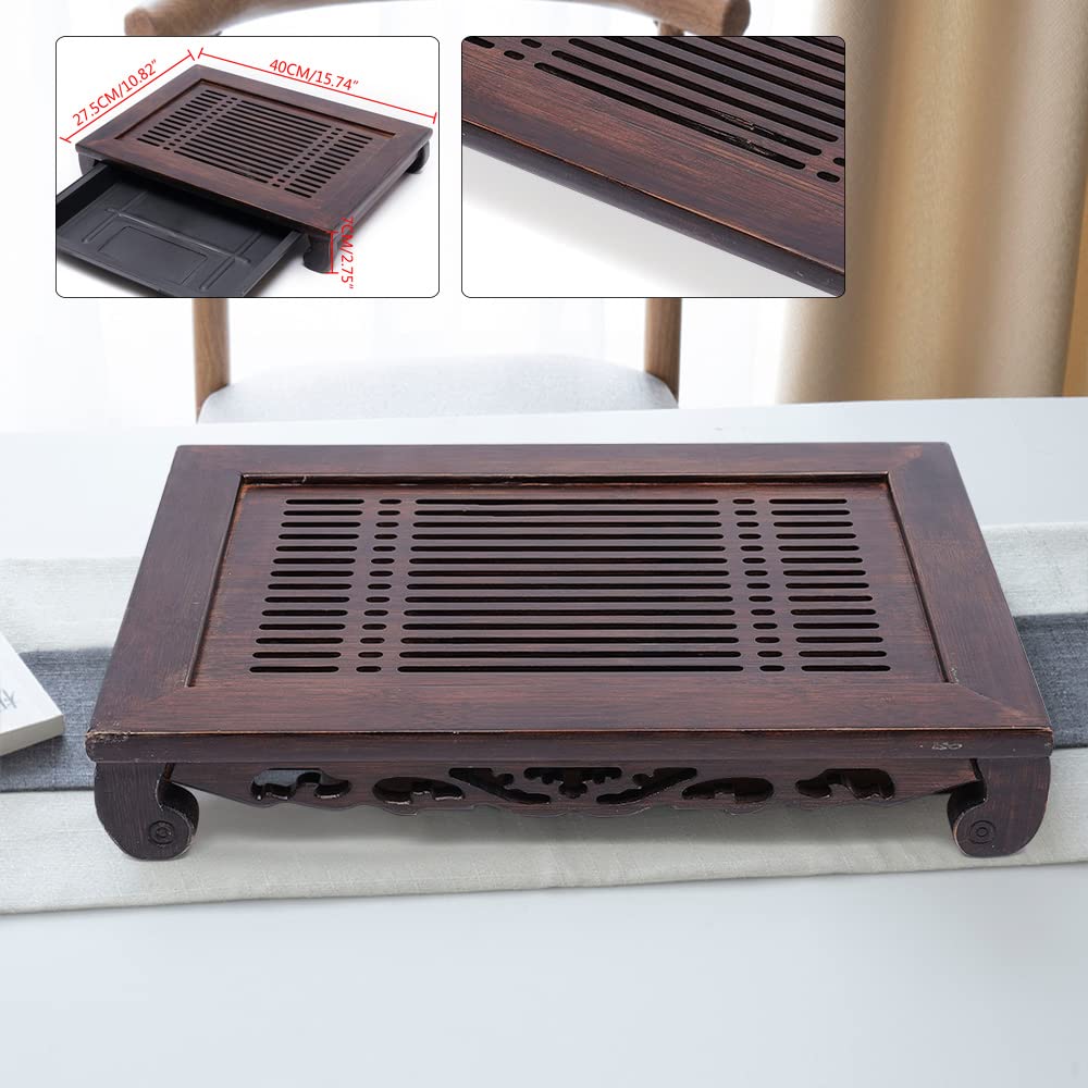 Gongfu Tea Set Tea Tray Natural Bamboo Rectangle Chinese Tasteful Tea Table Tray Wood Water Storage Saucer Plate