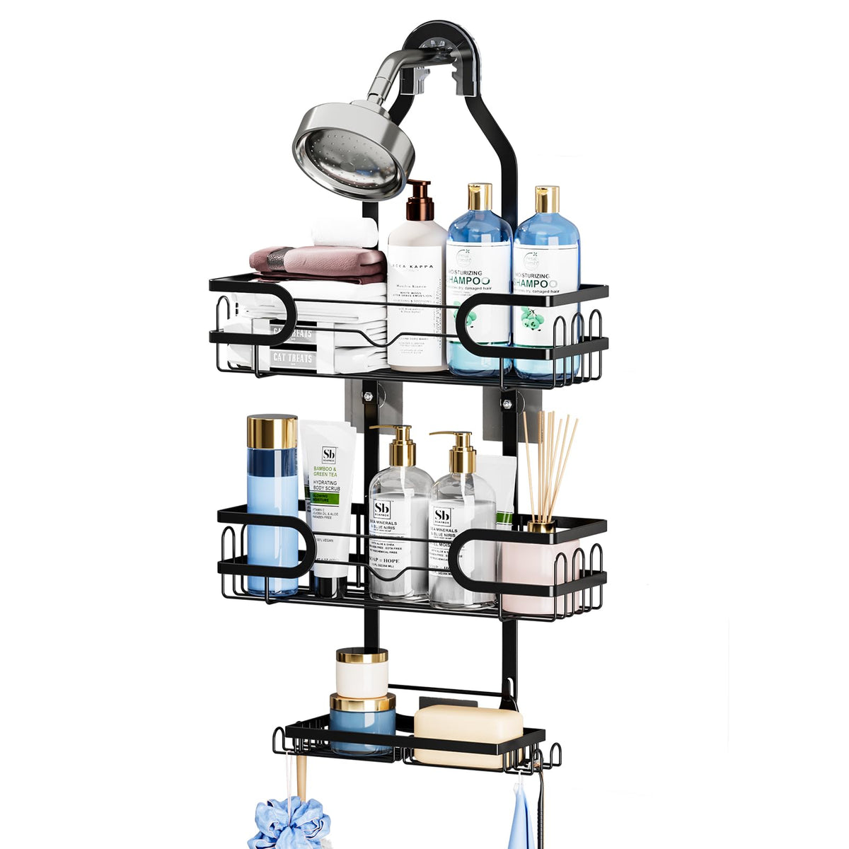 Gaokase Shower Caddy Over Shower Head Hanging, Shower Caddy With Removable Baskets, Bathroom Shower Organizer 3 Tier, Rustproof