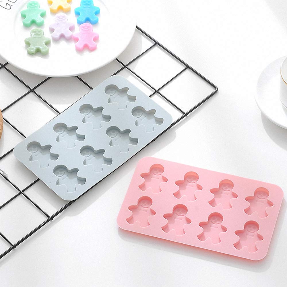 Moldfun 2Pcs 8-Cavity Gingerbread Man Ice Cube Tray Silicone Mold For Diy Chocolate Candy Gummy Jello Jelly Bakeware Baking Muff
