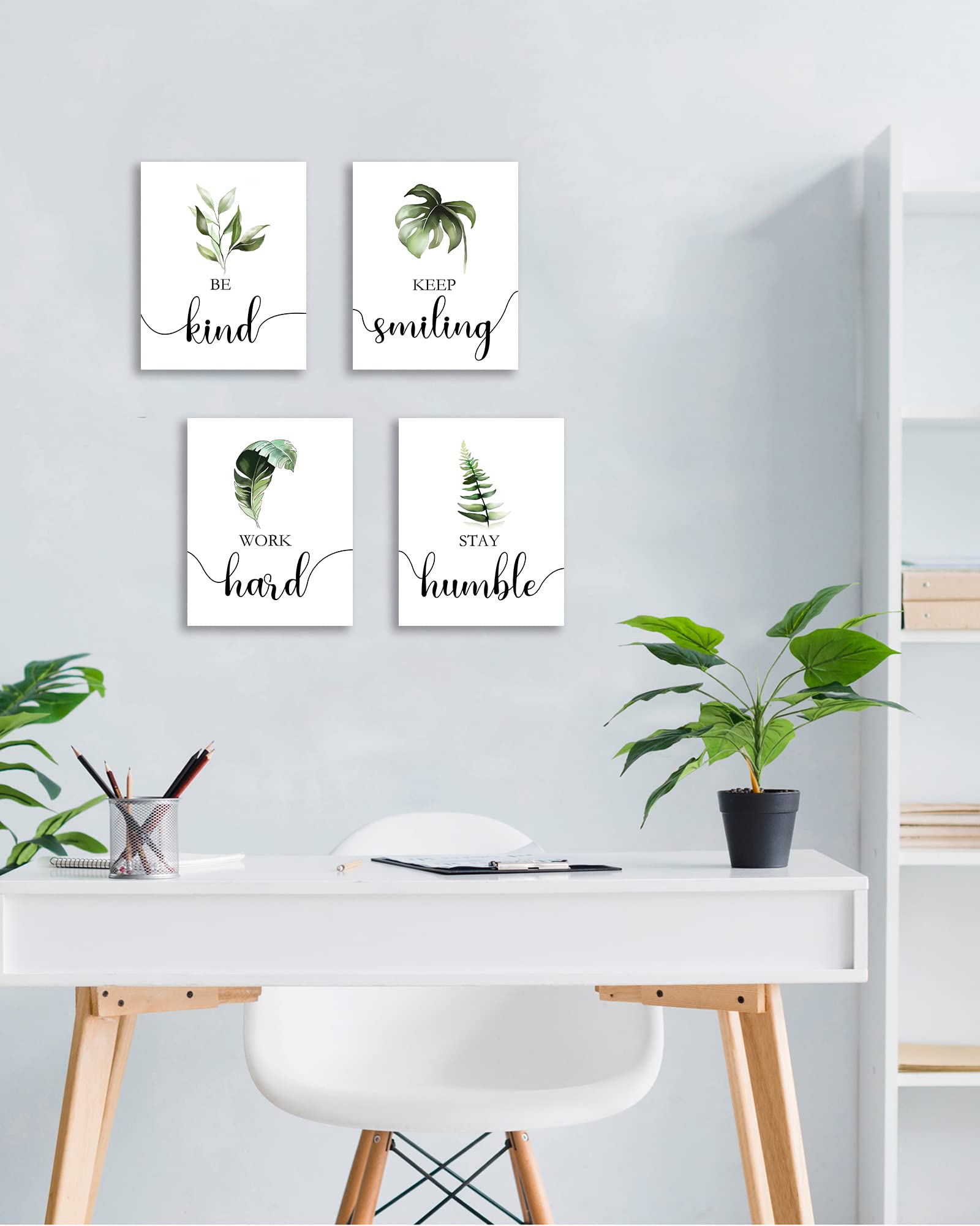 Drsoum Boho Botanical Plant Inspirational Wall Decor  Motivational Wall Art  Office & Bedroom Wall Decor  Positive Quotes & Sayings  Daily Affirmations for Men  Women & Kids  Set of 4  8x10 inch (20x25 cm Wooden Frames)