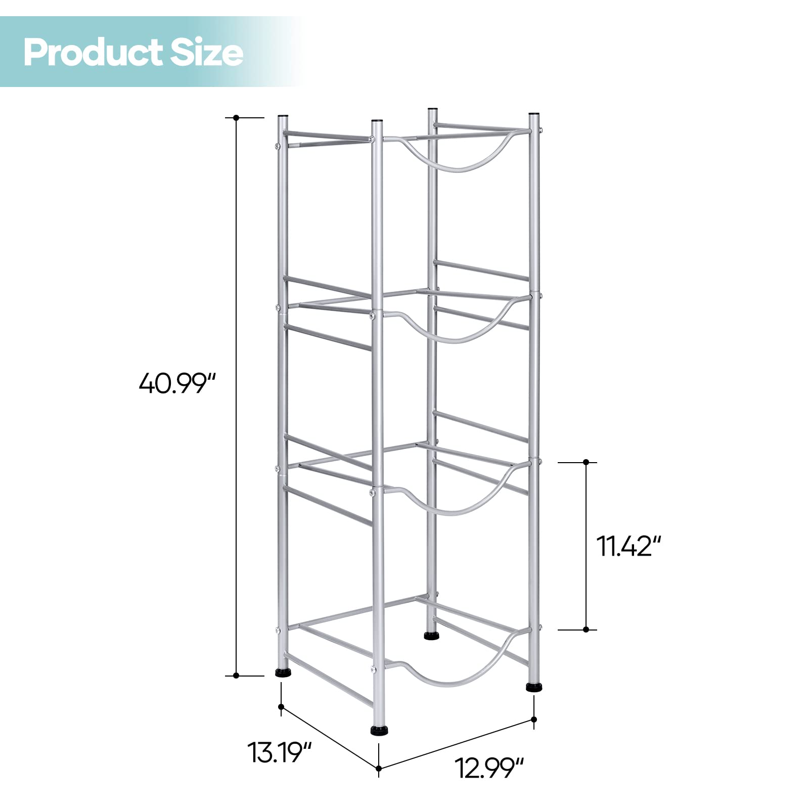 Water Cooler Jug Rack  4-Tier Heavy Duty Water Bottle Holder Storage Rack for 5 Gallon Water Dispenser  Save Space (SILVER)