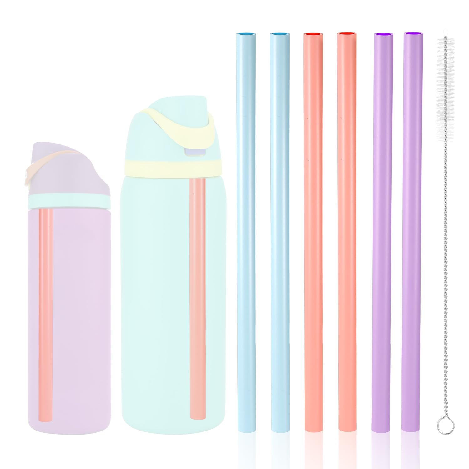 6pcs Straw Replacement for Owala FreeSip Water Bottle 24oz/32oz, 6 Colors PP Material Reusable Straws with Cleaning Brush for Wa