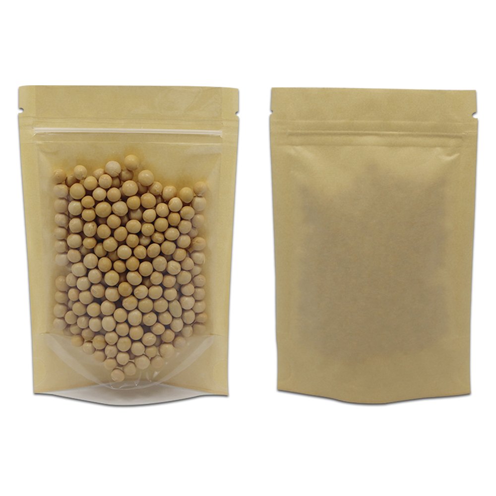FERENLI 50 Pcs 3.9x5.9 inch Clear Front Brown Kraft Paper for Zip Plastic Package Lock Bag Doypack Stand Up Pouch Zipper Lock Re