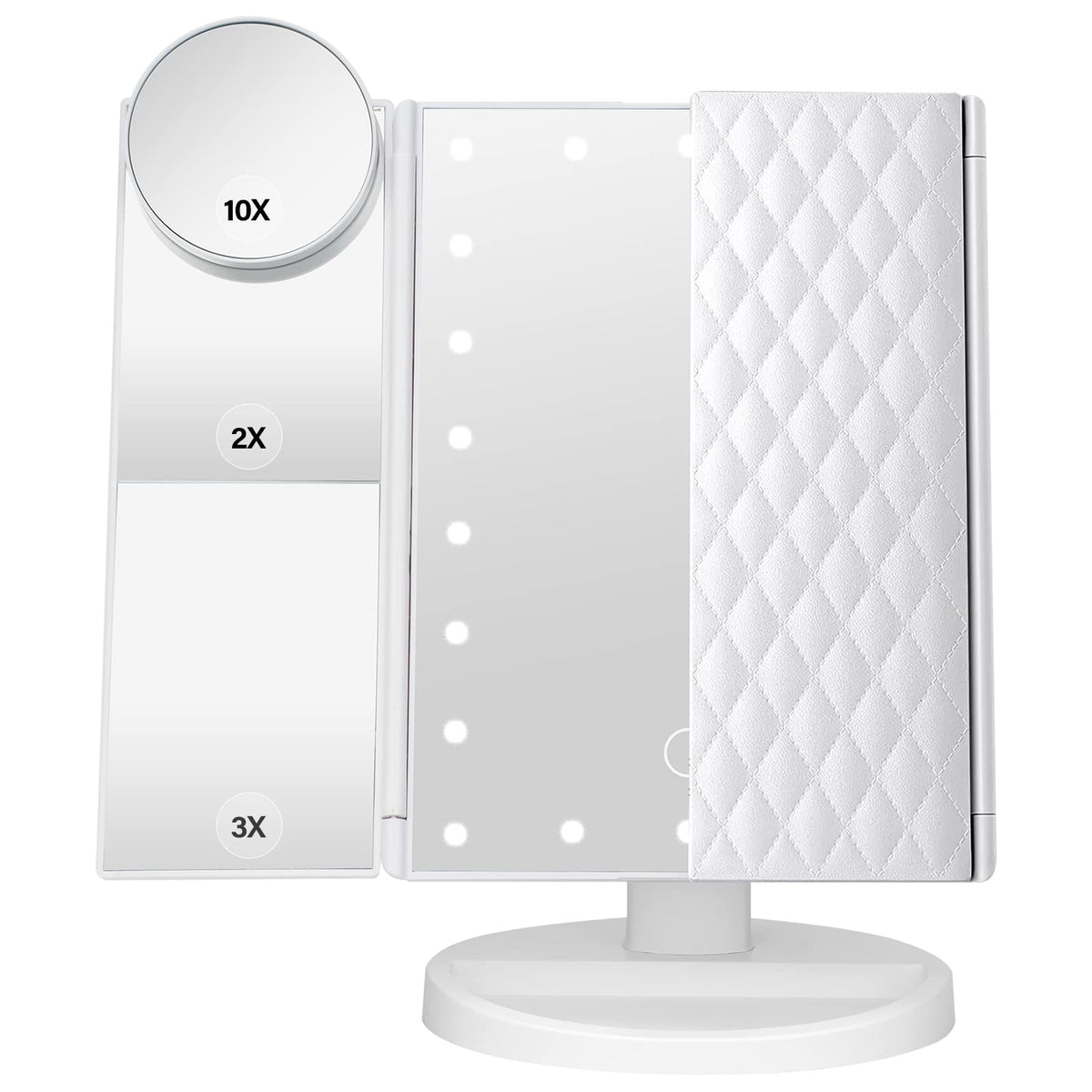 Dencert Makeup Mirror Vanity Mirror With Lights 1X 2X 3X 10X Magnification, Lighted Makeup Mirror, Touch Control, Tri-Fold Porta