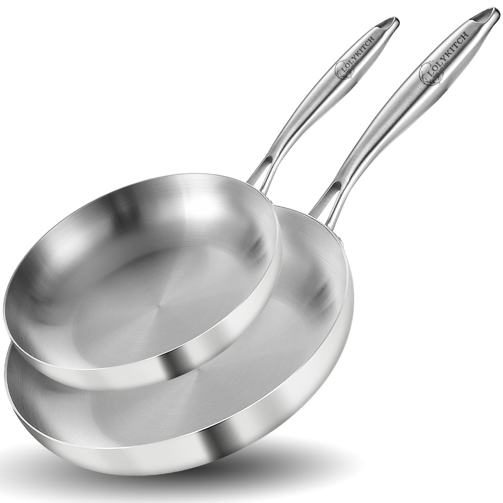 Lolykitch 10-12 Inch Tri-Ply Stainless Steel Frying Pan Set,Skillets,Chef'S Pan,Induction Cooking Pans,Dishwasher And Oven Safe,