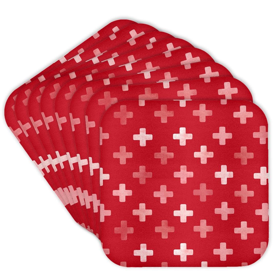 3dRose CST_184988_2 Red Swiss Cross Pattern Textured Plus Design Pluses Crosses Soft Coasters (Set of 8)