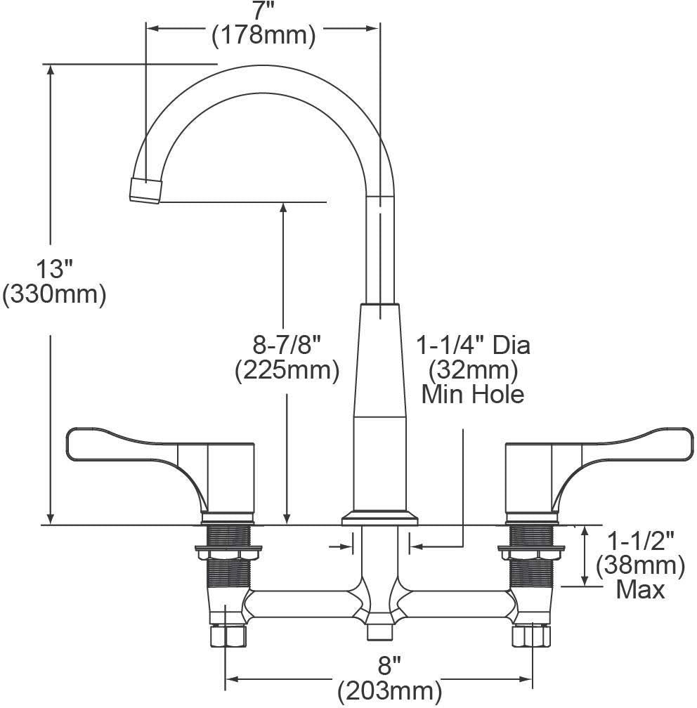 Elkay 8'' Centerset Concealed Deck Mount Faucet With Gooseneck Spout And 4'' Lever Handles + Stop Chrome