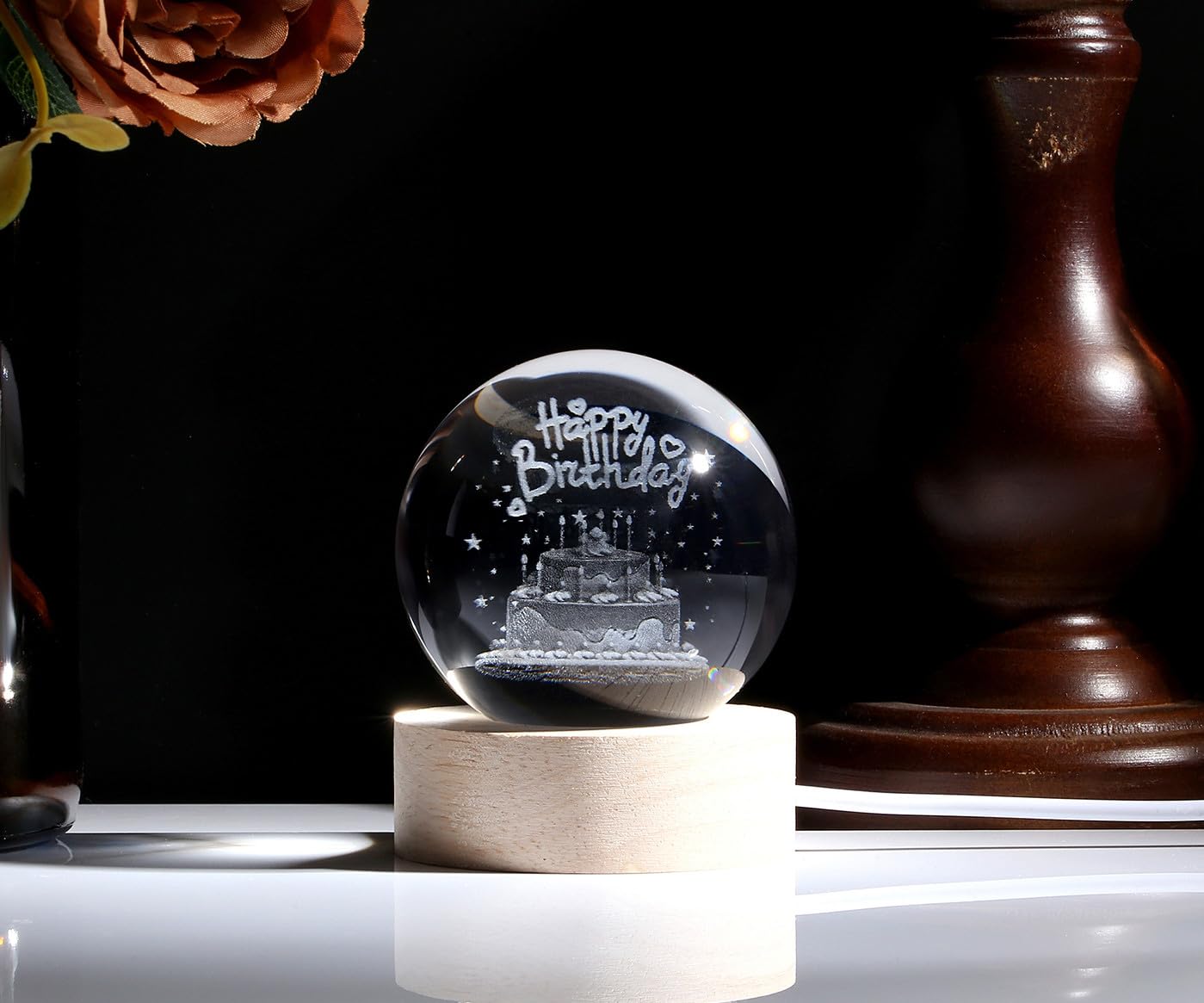 MAIBAOTA Birthday Decor Crystal Ball 2.4 Inches Glass Ball Birthday Gifts for Women Crystal Decorations Figurines Sphere for Hom