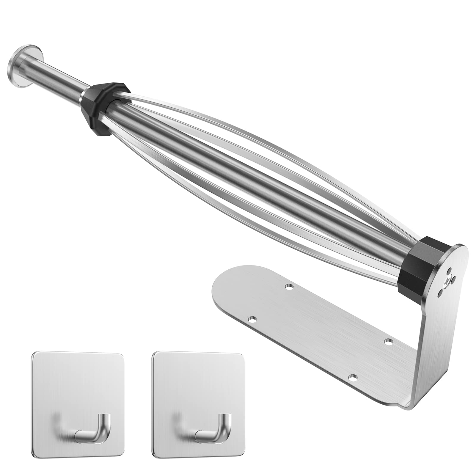 Paper Towel Holder Under Cabinet + Towel Robe Hooks, Single Hand Operable Under Cabinet Paper Towel Holder With Damping Effect A