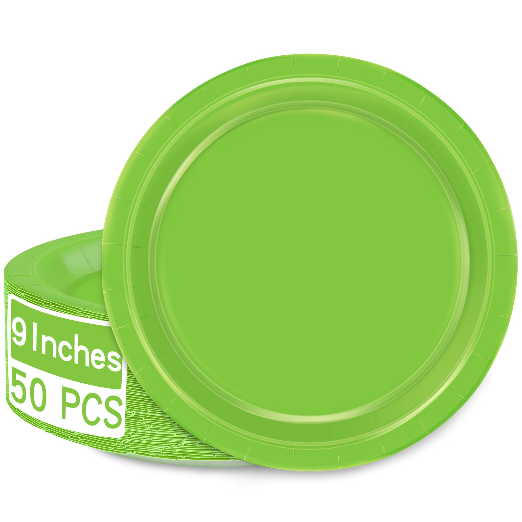 QZYL 50 PCS Disposable Dinner Plates, 9 Inch Lime Green Heavy Duty Round Plates for Daily Use, Picnic, Anniversary, Birthday, St