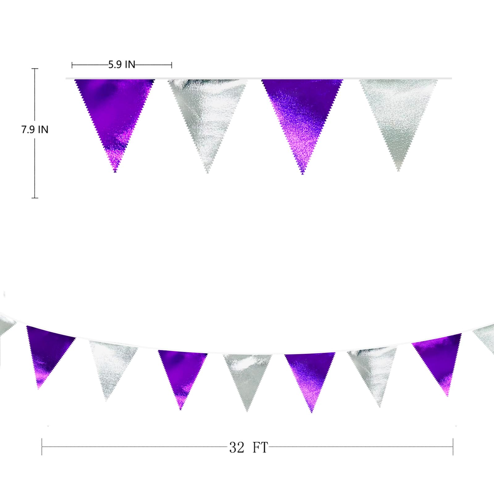 Purple And Silver Party Decorations Triangle Pennant Banner Flag Metallic Fabric Bunting Garland For Birthday Graduation Retirem