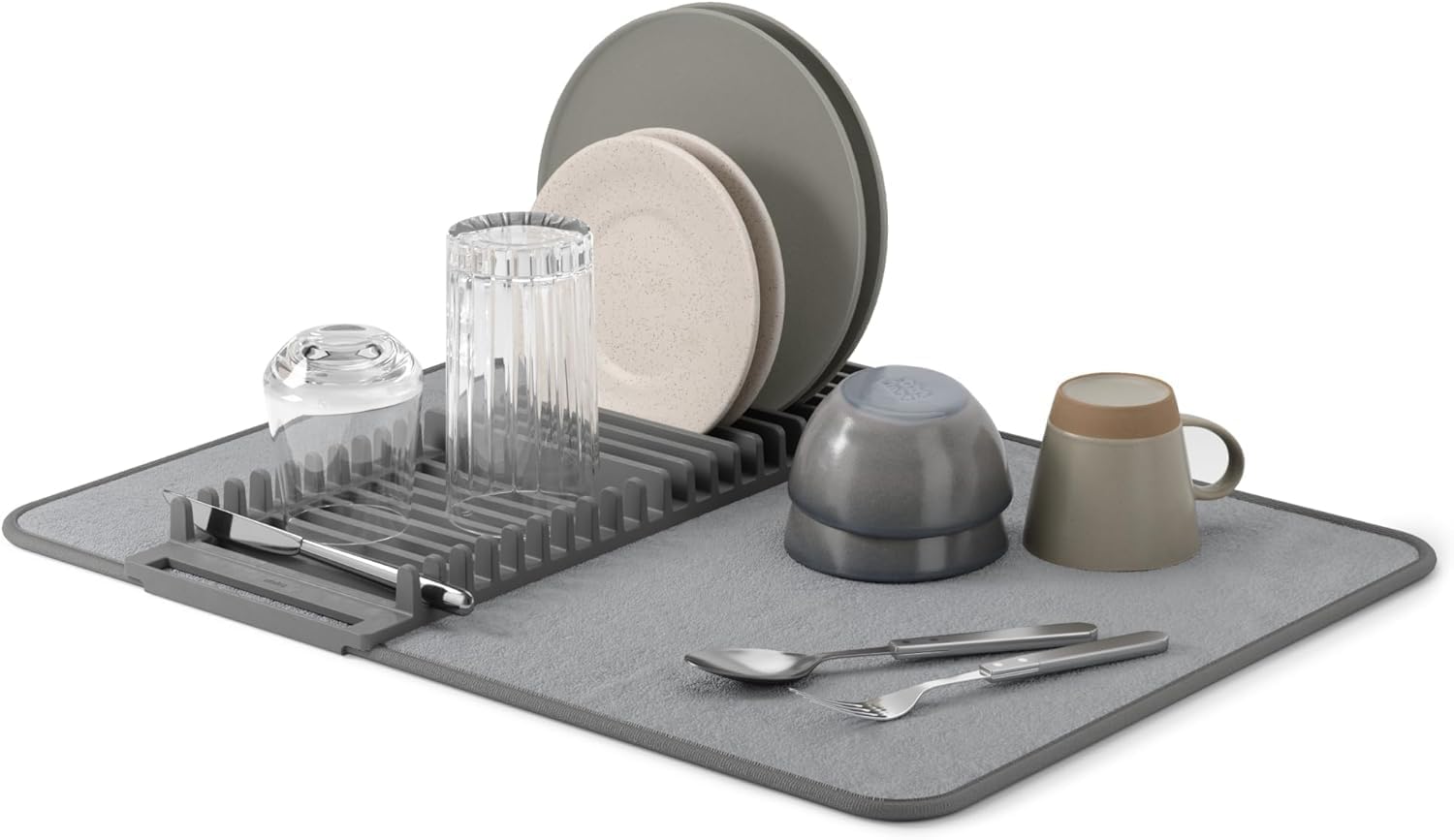 Istara Space Saving Dish Drying Rack With Microfiber Mat, Space Saving Rack, Plate And Cup Drying Rack, Plastic Rack And Microfi
