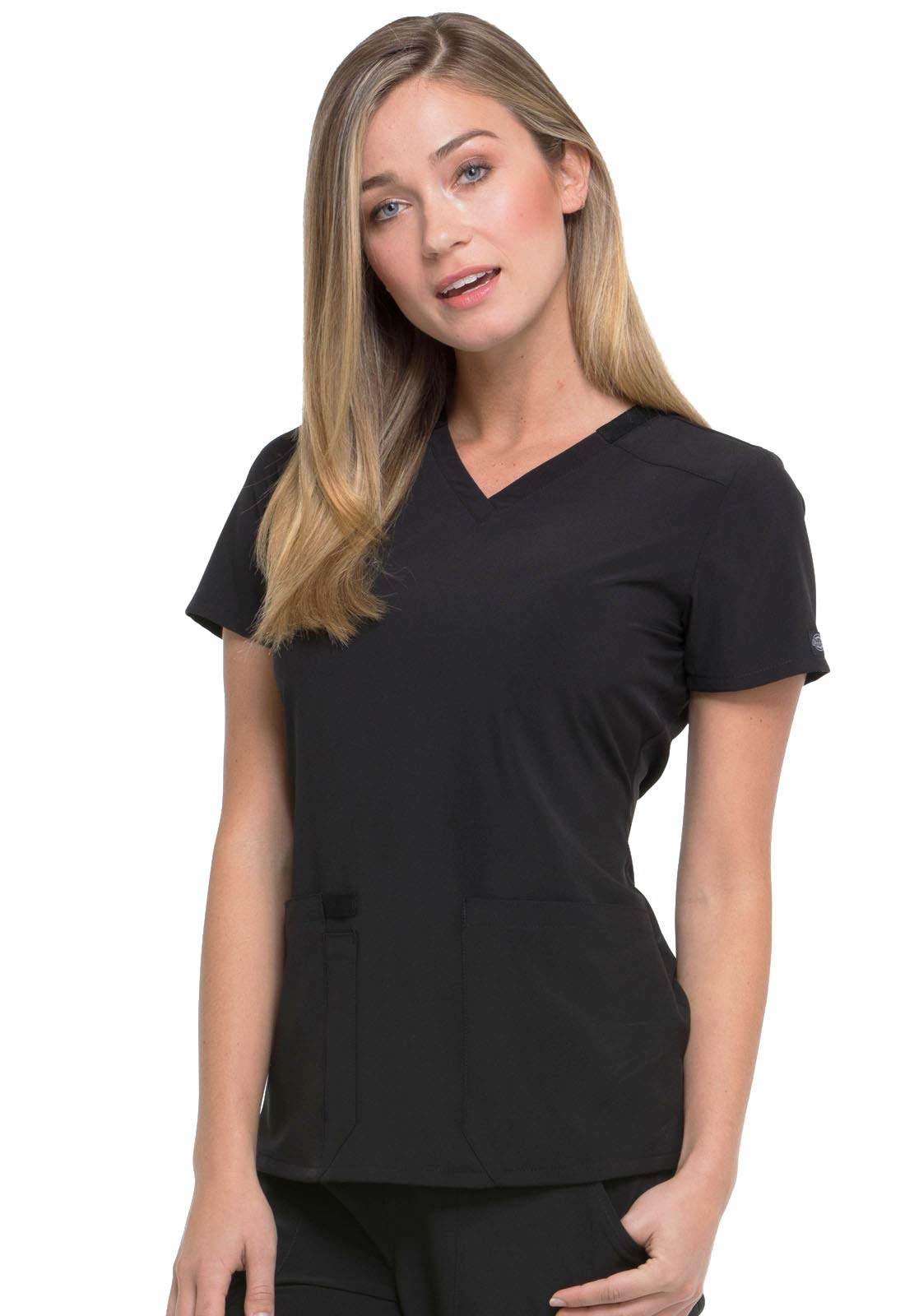 Dickies Eds Essentials Scrubs, V-Neck Womens Tops With Four-Way Stretch And Moisture Wicking Dk615, Xl, Black