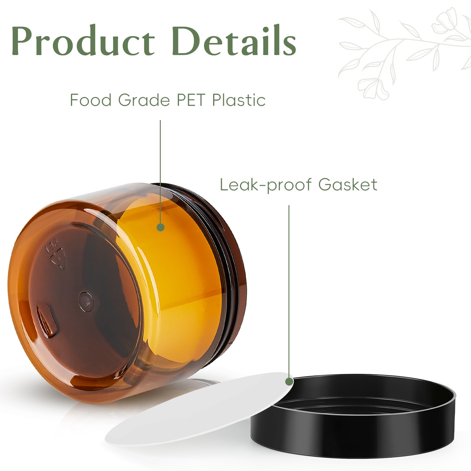 Qeirudu 4 Oz Amber Plastic Jars With Lids And Labels, 12 Pack Empty Brown Body Butter Containers For Cosmetic, Body Scrub, Cream