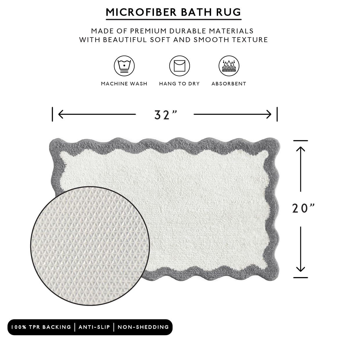 Monday Moose Bath Mat With Scalloped Wavy Ripple Design, Microfiber Absorbent Non Slip Tufted Rug For Floor, Shower Or Kitchen (