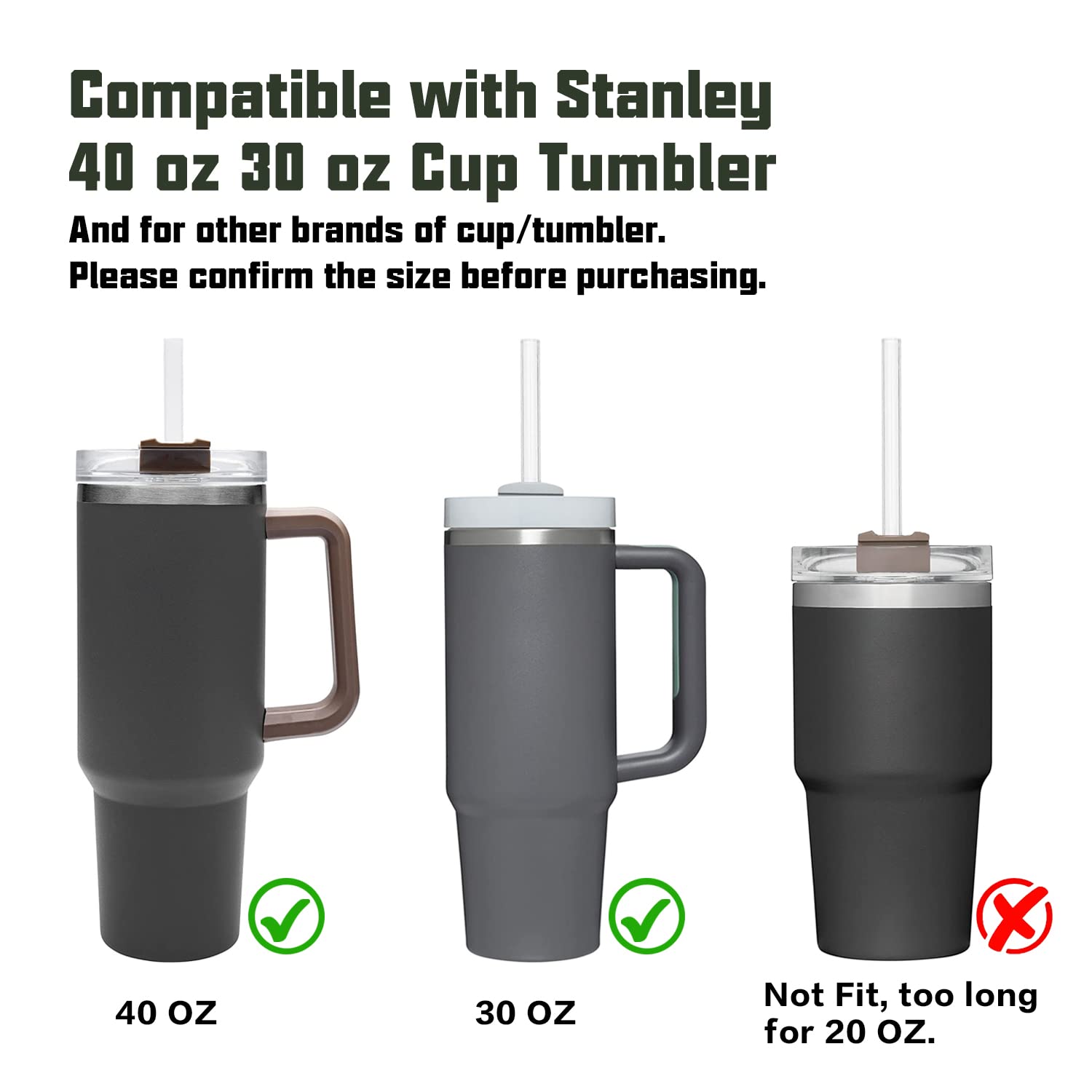 Beonsky Replacement Straws for Stanley 40 oz & 30 oz Cups - 6 PCS Reusable Clear Tritan Straws with Cleaning Brush