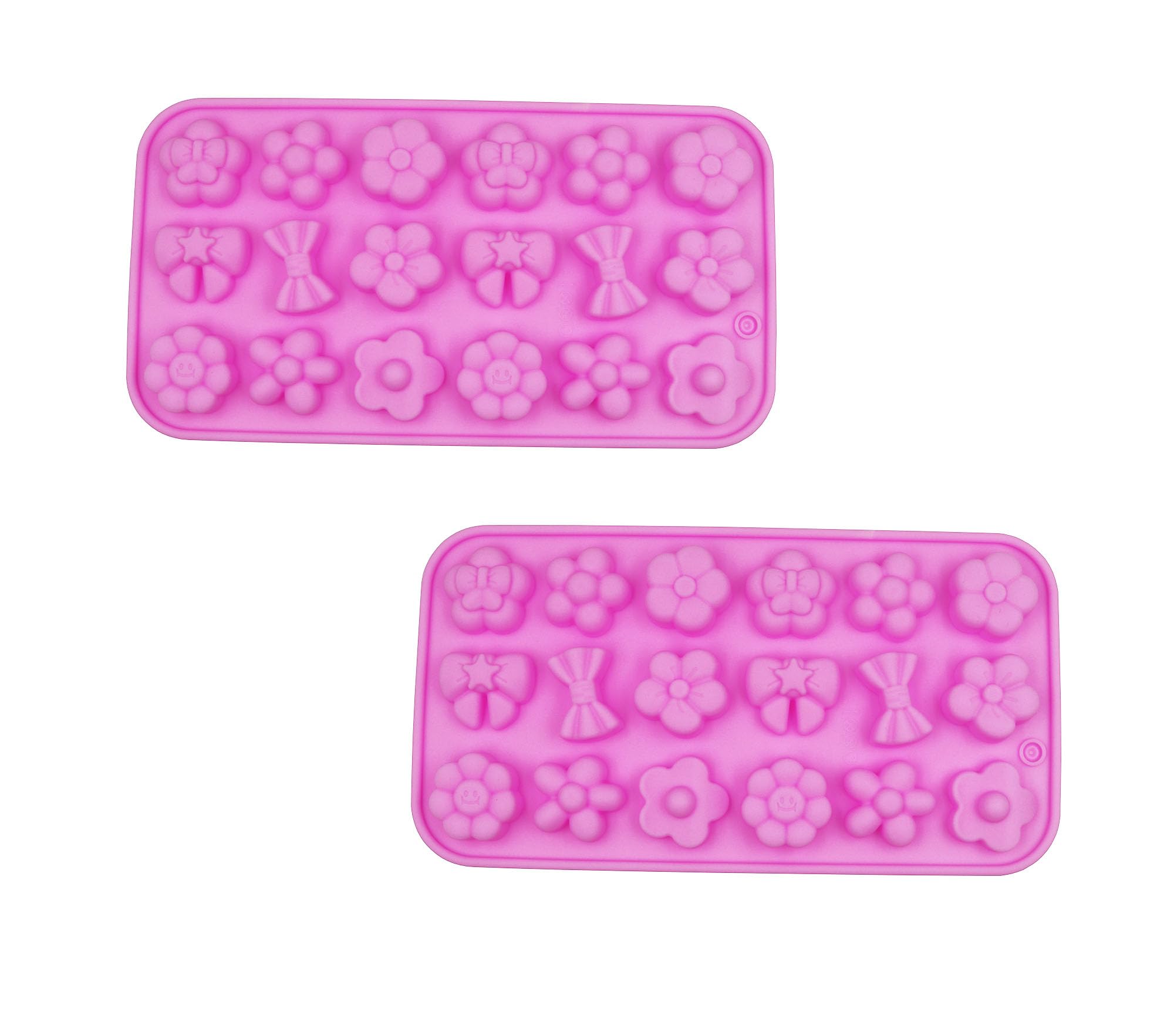 2 Pack Chocolate Molds,18-Cavities Flower and Bow Shaped Silicone Mold for Chocolate,Candy,Cake Decoration,Jelly,Candles