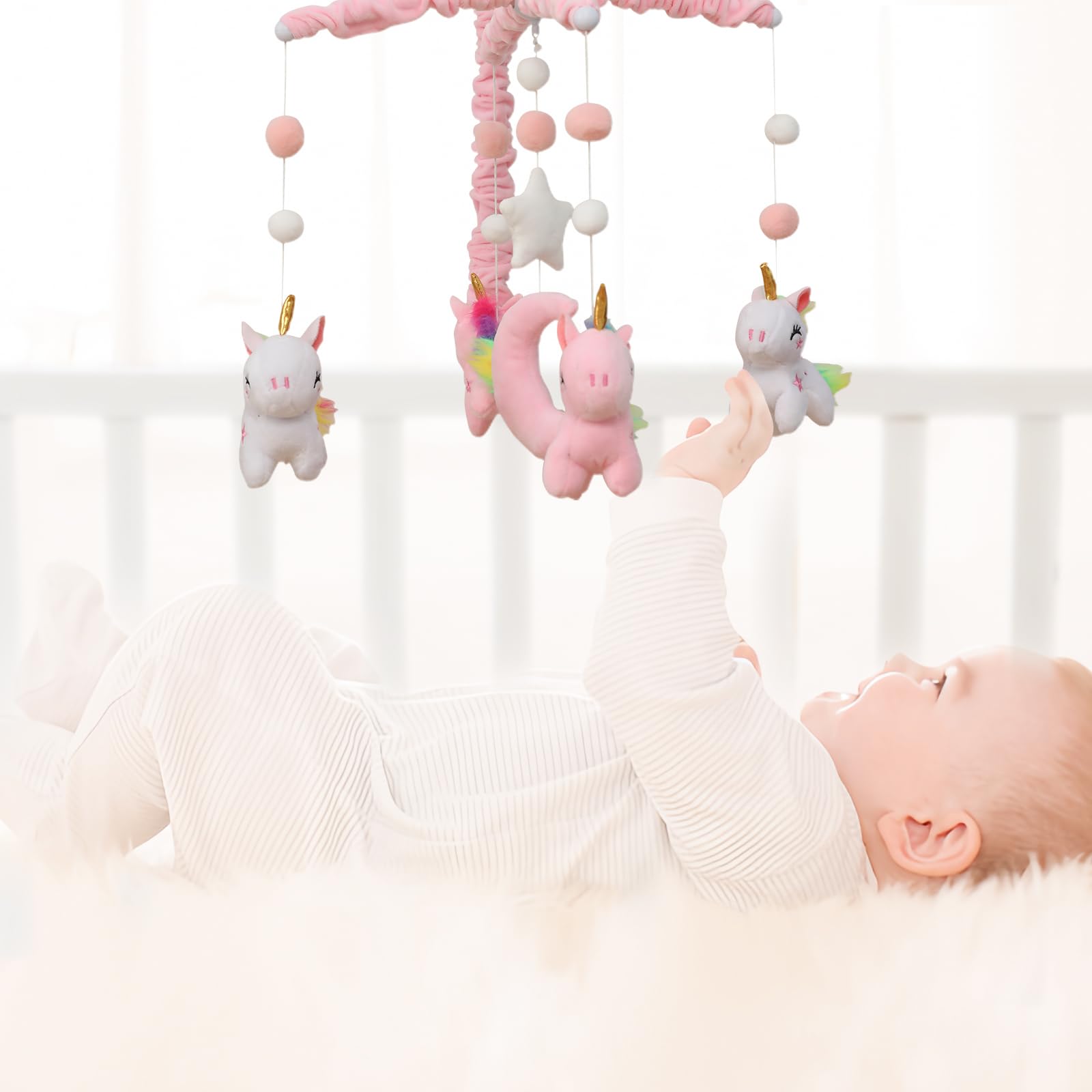 Baby Crib Mobile - Unicorn Crib Mobile for Girls with 25 Inches Mobile Arm and 35 Lullabies Musical Box, 3 Modes Digital, Volume