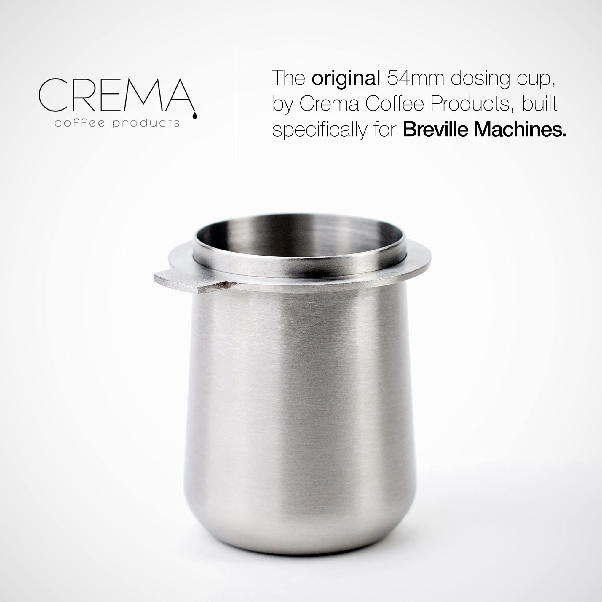 Crema Coffee Products | 54Mm Dosing Cup | Brushed Silver | 100% Stainless Steel | Espresso Coffee Dosing Cup | Fits 54Mm Brevill