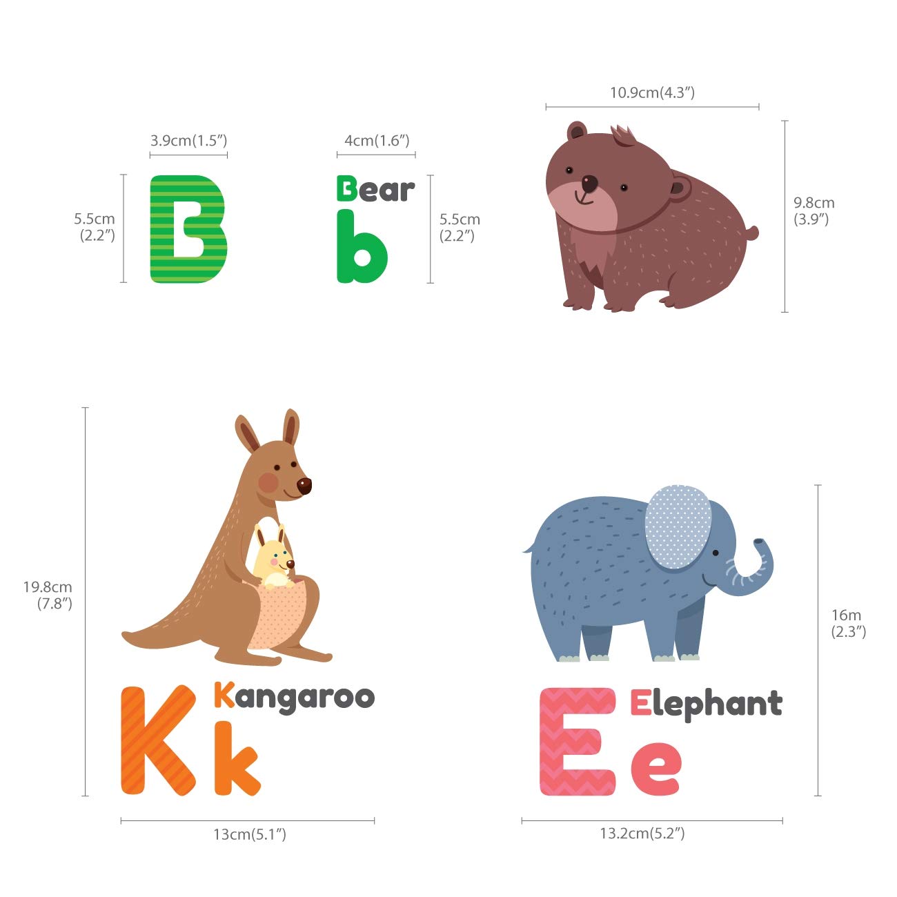 DECOWALL Kids Wall Stickers - Colourful Animal Alphabet Decals for Nursery & Bedroom, Peel and Stick, Removable, Model 1