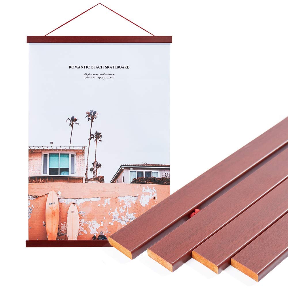 Artmag 2 Pack Magnetic Poster Hanger Frame, 8X10 8X12 8X24 Light Wood Wooden Magnet Canvas Artwork Print Dowel Poster Hangers Fr