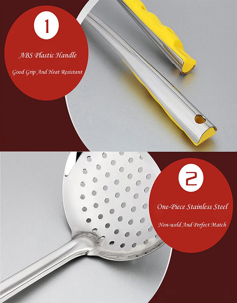 Tenta Kitchen Dia 12Cm Stainless Steel Skimmer/Slotted Spoon/Strainer Ladle With Abs Plastic Heat Resistant Handle