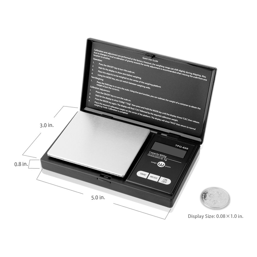Weigh Gram Digital Pocket Scale 600g x 0.1g, Stainless Steel, Black, Model 4335500561, Ideal for Jewelry and Food Measurement