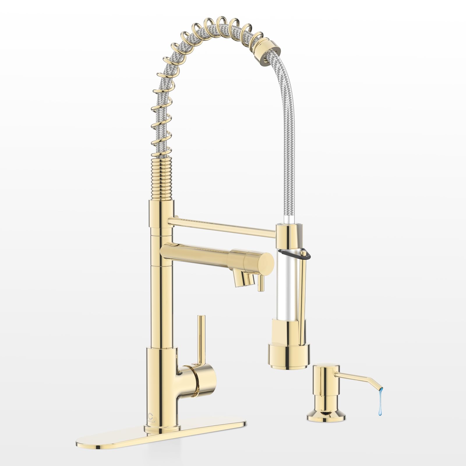 Casavilla Gold Kitchen Faucet, Kitchen Faucet with Soap Dispenser, Kitchen Sink Faucet with Dual Function Spray Head and Deck Pl