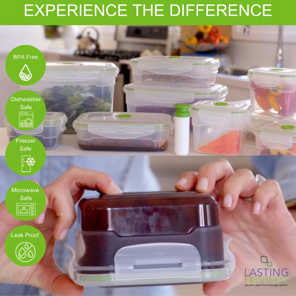 Lasting Freshness 11 Piece Vacuum Seal Food Storage Containers With Vacuum Pump, Airtight And Leak Proof, Vacuum Sealed Food Sto