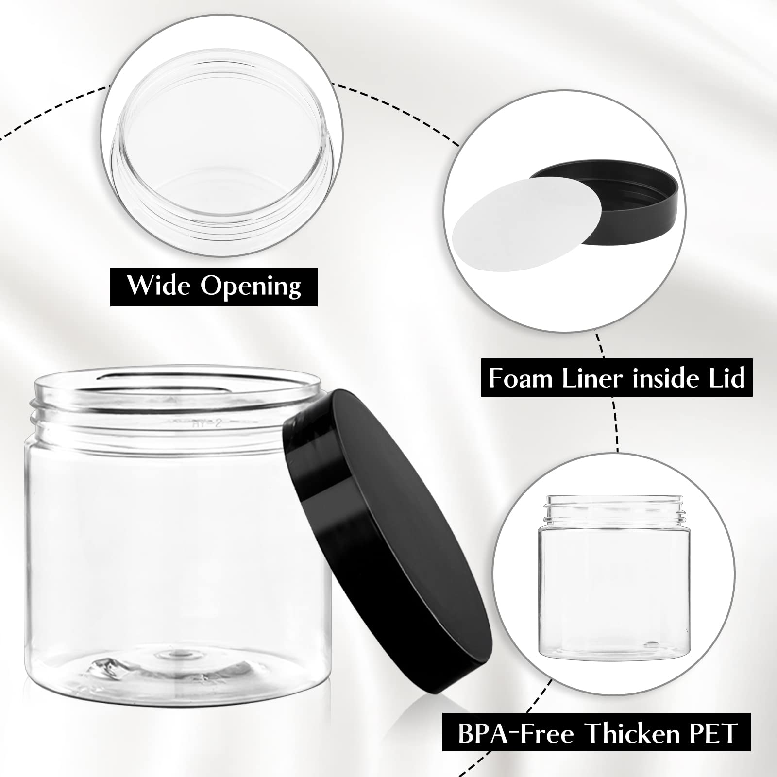 TUZAZO 4 Oz Plastic Container Jars with Lids and Labels BPA Free  Empty Round Clear Cosmetic Slime Jars for Lotion  Cream  Ointments  Body Butter  Makeup  Travel Storage (12 Pack)