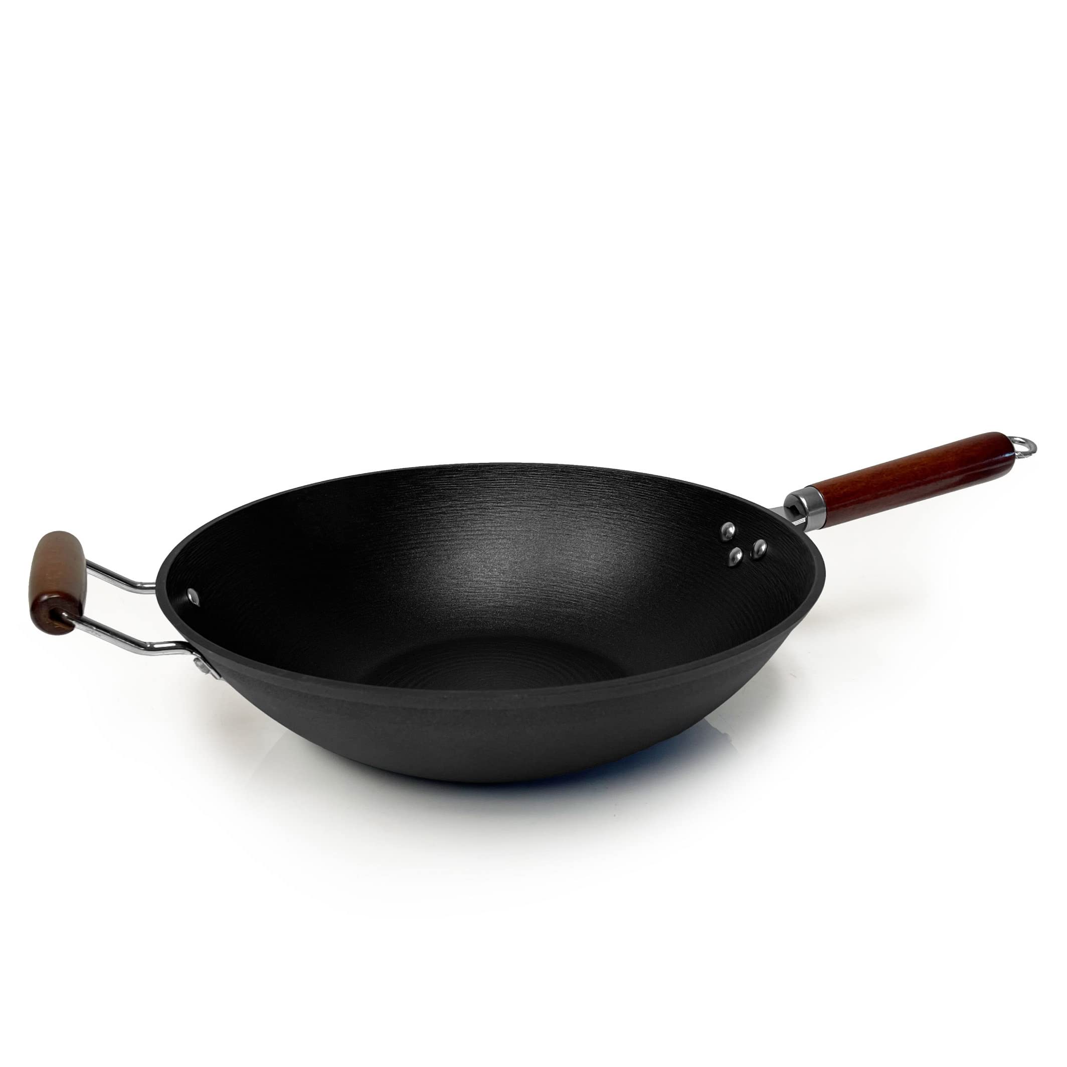 21st & Main Light weight Cast Iron Wok, Stir Fry Pan, Wooden Handle, 14 Inch, chefs pan, pre-seasoned nonstick, commercial and h