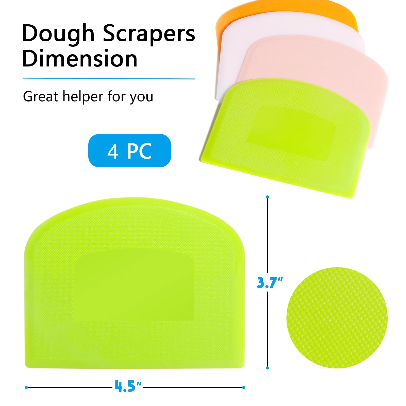Cewifo Dough Scraper Bench Scraper For Baking, 4 Pcs Bpa Free Pe Plastic Flexible Bowl Scraper, Food-Safe Plastic Dough Cutter F