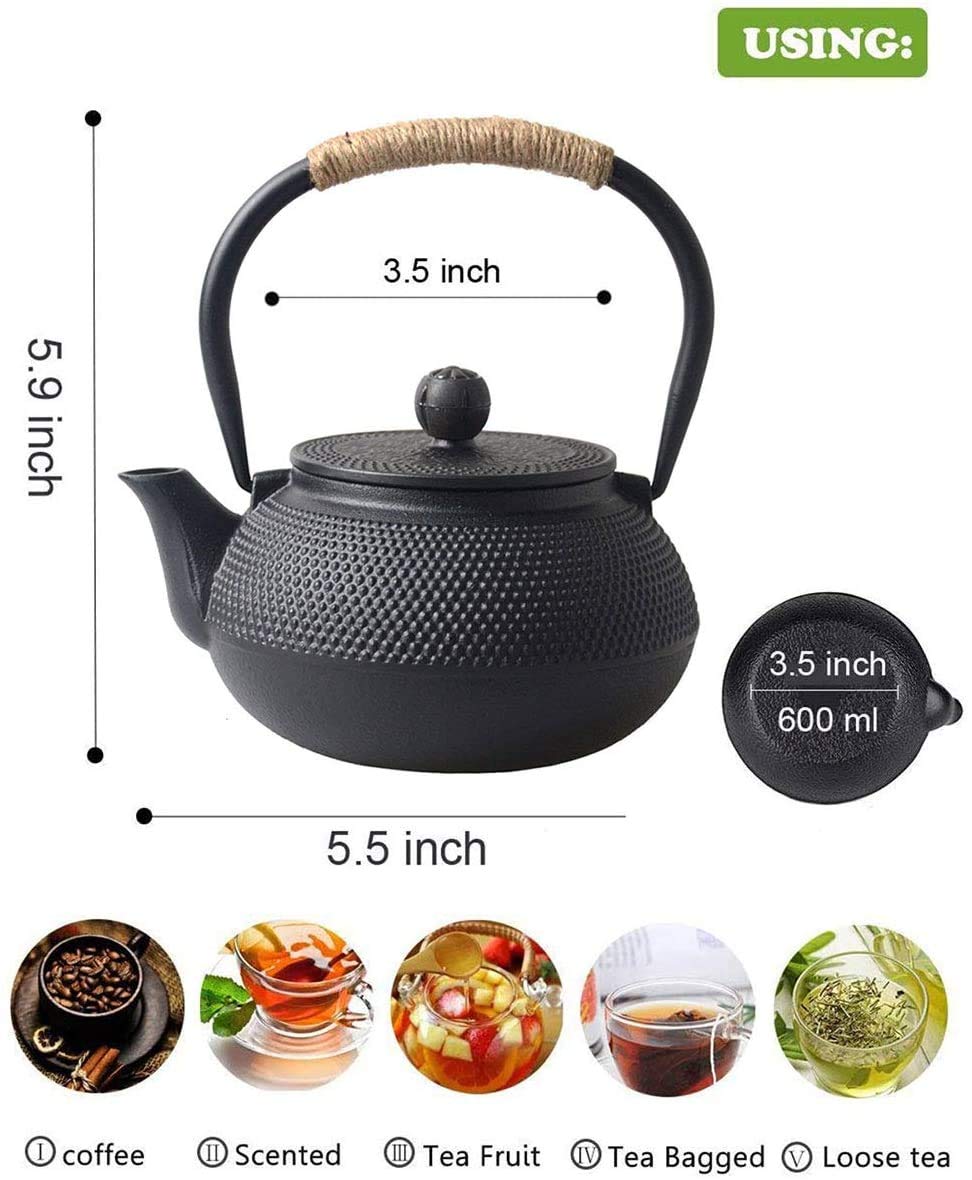 Hwagui - Japanese Cast Iron Teapot With Stainless Steel Infuser For Loose Leaf Tea And Teabags, Cast Iron Tea Kettle Stovetop Sa