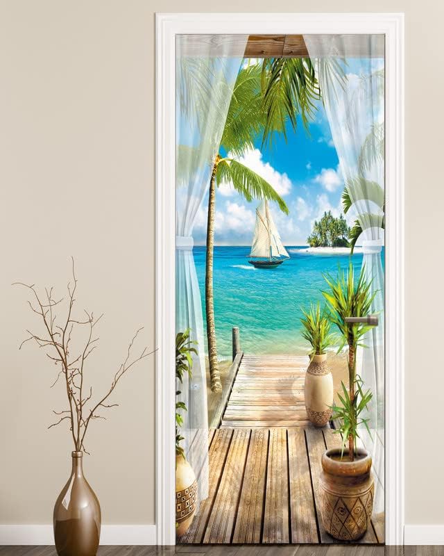 Flfk Door Mural - Door Sticker Peel And Stick, Removable Self-Adhesive Ocean Door Wallpaper For Home Decor, 30.3 ''W X 78.7 ''L,