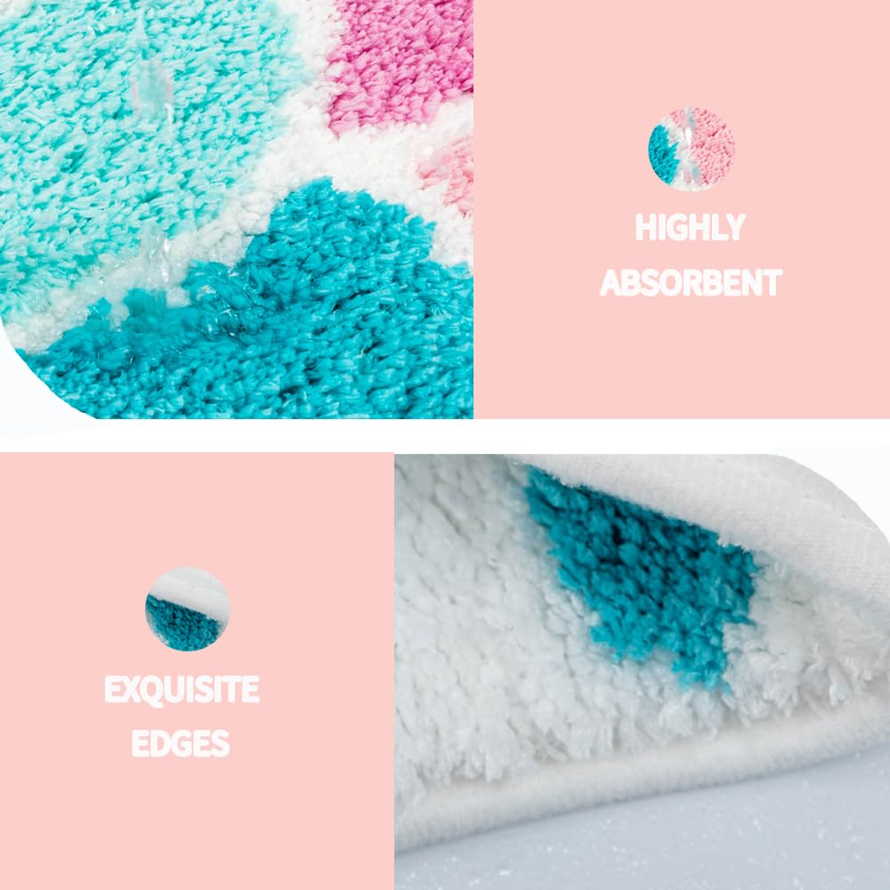 Cute Mermaid Bath Mat Funny Pink Ocean Fish Mermaid Scales Tail Shape Bath Rugs For Bathroom Non-Slip Soft Thick Microfiber Abso