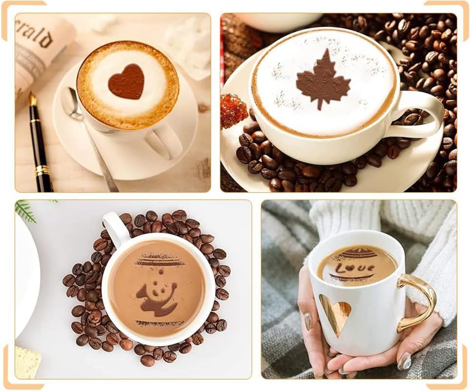 38 Coffee Decorating Stencils, Magnoloran Coffee Art Stencils Barista Template For All Kinds Of Mousse, Cup Cake, Birthday Cake,