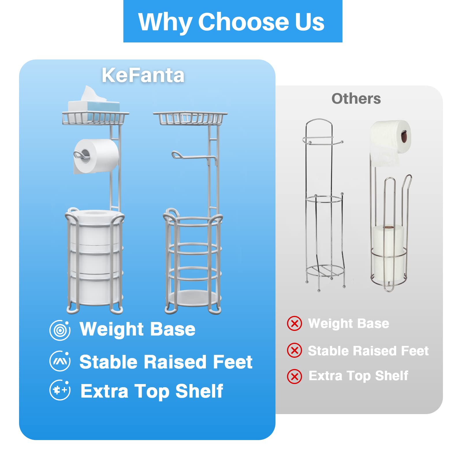 Toilet Paper Holder Stand With Shelf For Phone, Free Standing Tissue Roll Storage And Dispenser Rack For 4 Mega Rolls, Silver Gr