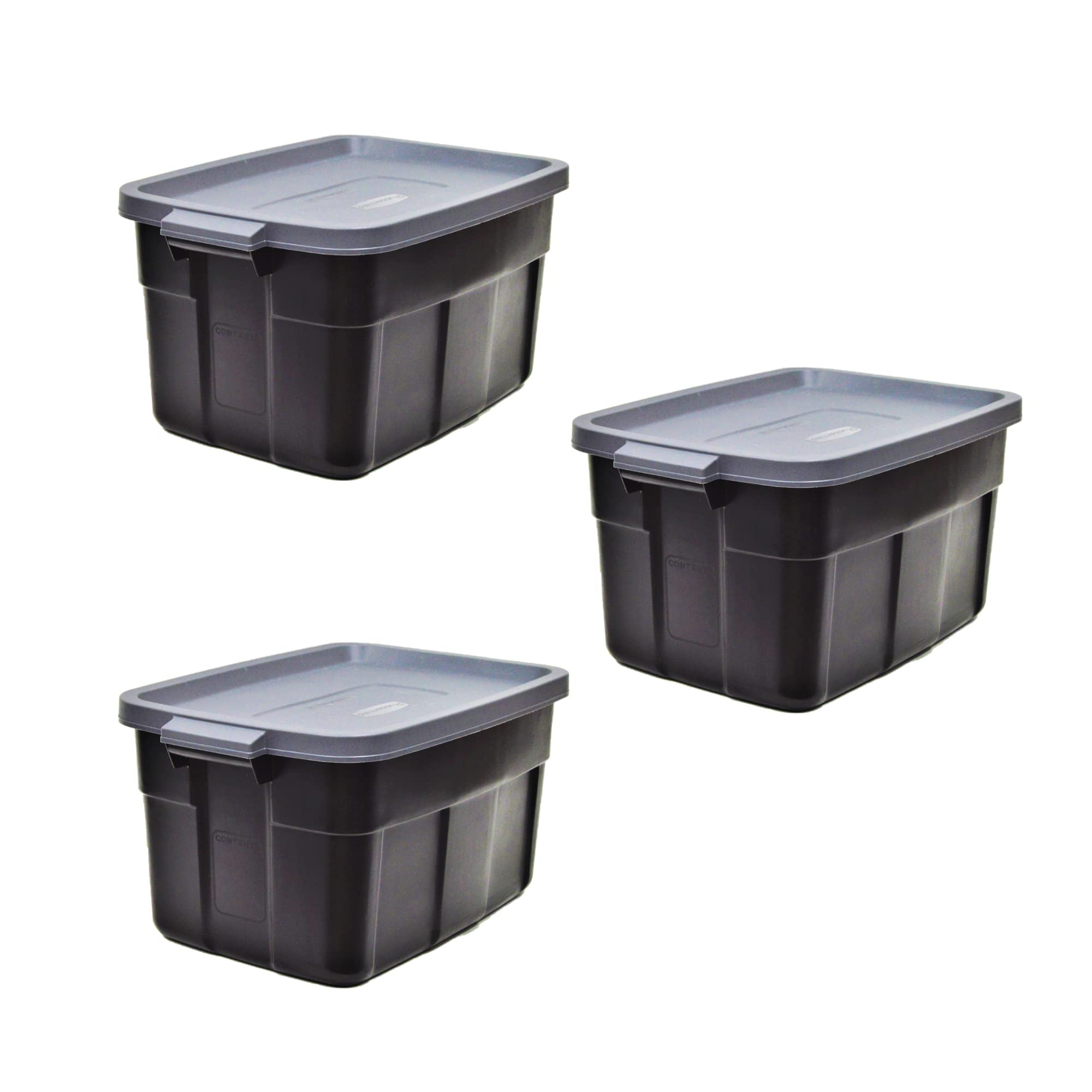 Rubbermaid Roughneck Tote 31 Gal, 3 Pack, Made In Usa, Black & Gray, Rugged Plastic Stackable Storage Bins With Lids And Handles