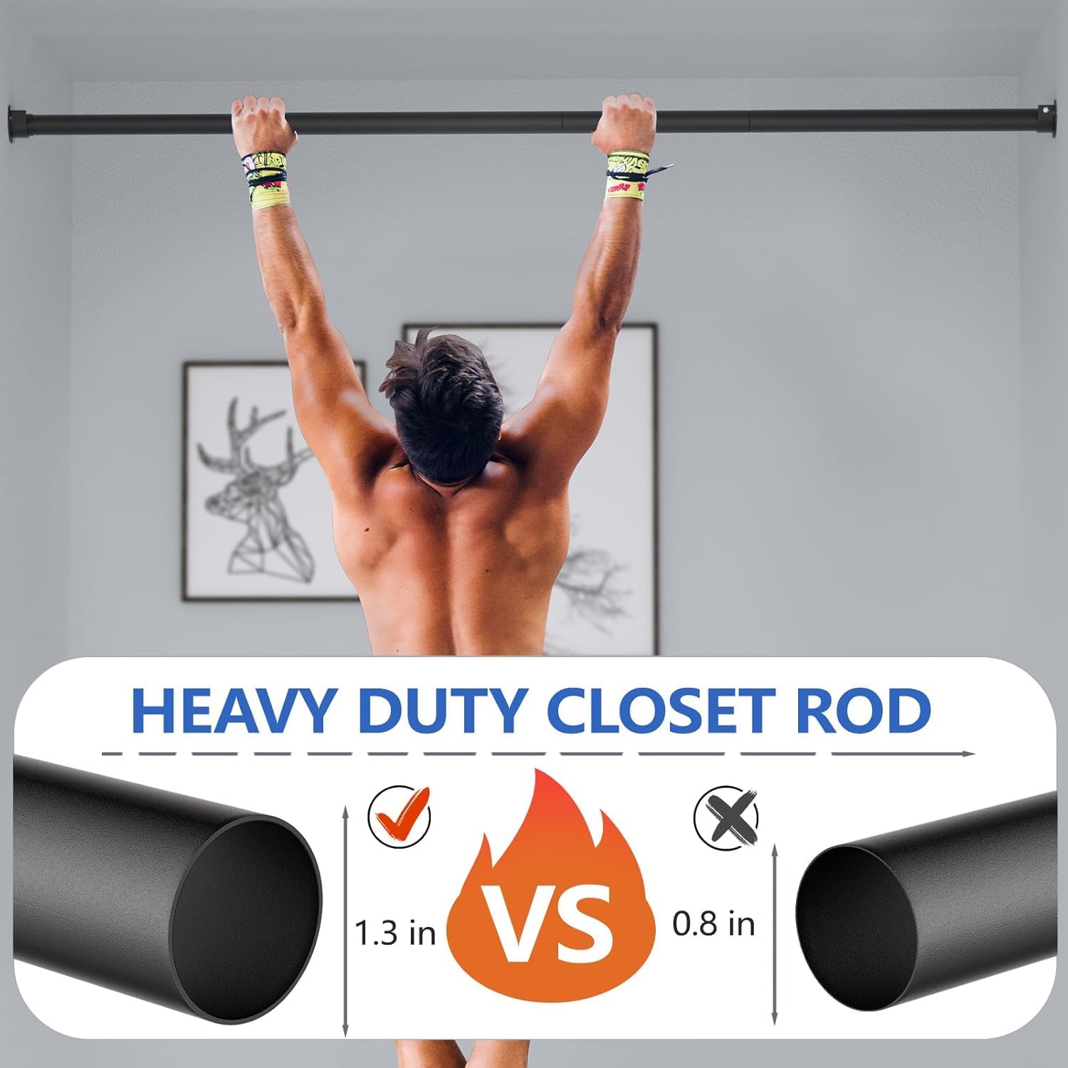 Sutine Closet Rod, 17 To 68 Inch Closet Rods For Hanging Clothes, Heavy Duty Adjustable Clothes Hanging Bar Rod Matte Black Clos