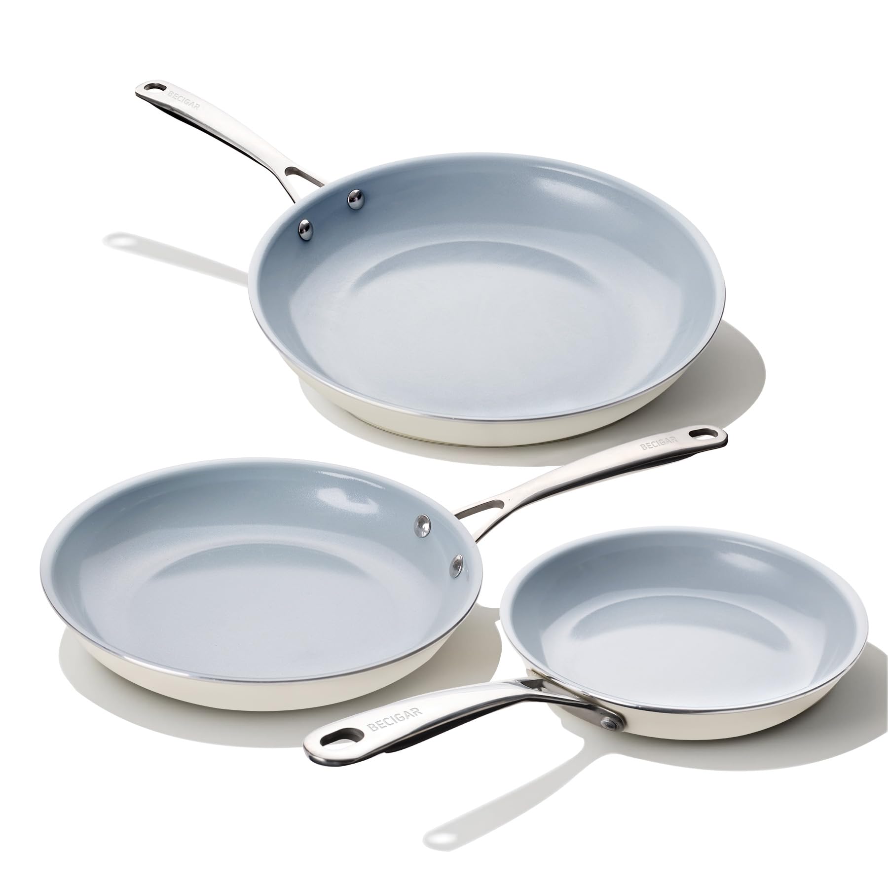 Becigar Nonstick Ceramic Frying Pan 3Pc Cream White