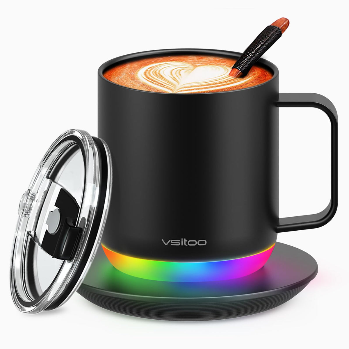 Vsitoo S6 Plus Smart Mug,Self Heating,Emperature Control Heated Coffee Mug App Controlled Smart RGB Lightsync Warmer Mug (Black)