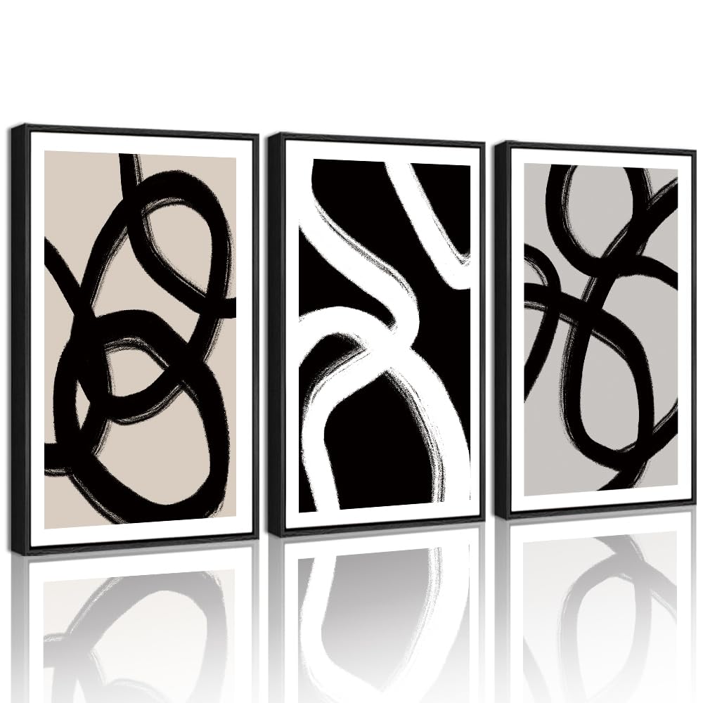 Drsoum Black Abstract Framed Wall Art Decor Duotone Minimal Dark Brush Stroke Prints Shapes Illustrations Modern Art Decorative 