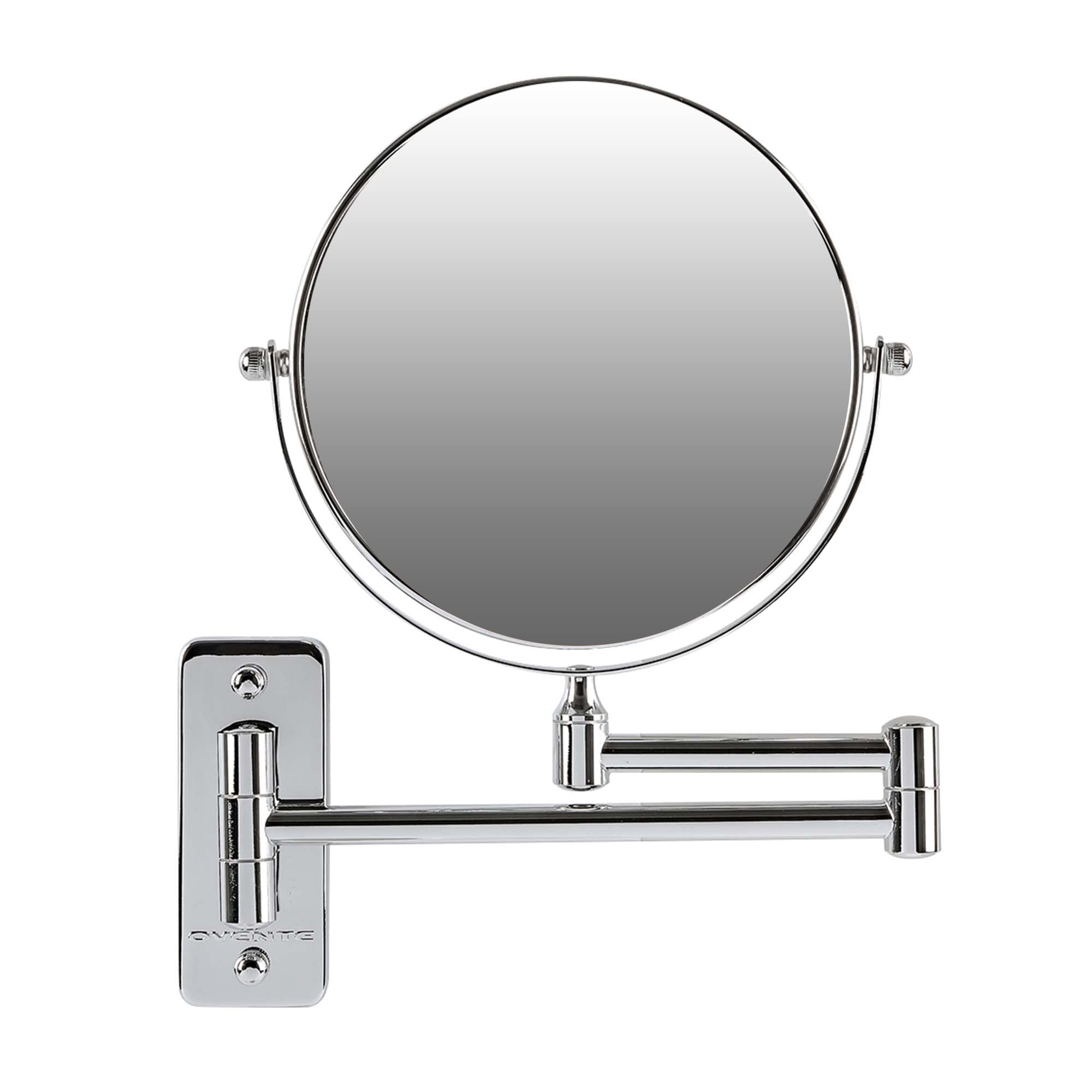 Ovente 7'' Wall Mount Makeup Mirror, 1X & 10X Magnifier, Adjustable Spinning Double Sided Round Reflection, Extend, Retractable