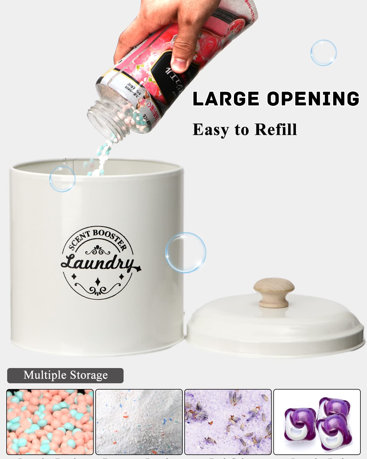 Laundry Scent Booster Beads Dispenser Container For Laundry Room Organization. Laundry Containers For Organizing. Metal Farmhous
