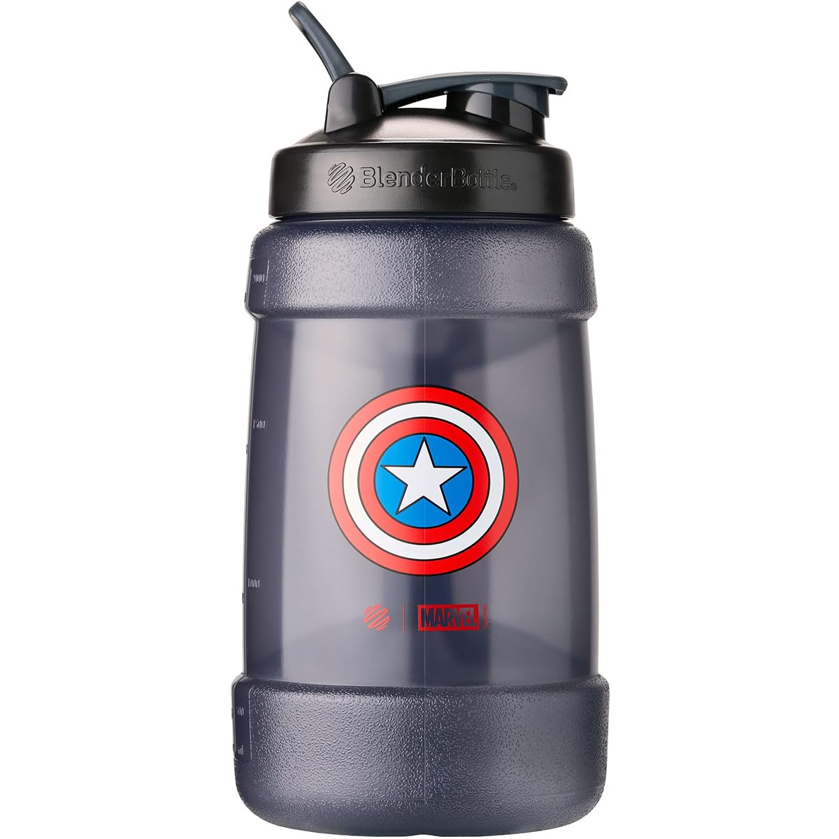 BlenderBottle Marvel Half Gallon Water Bottle, Koda Large Water Jug, 74-Oz, Captain America Shield