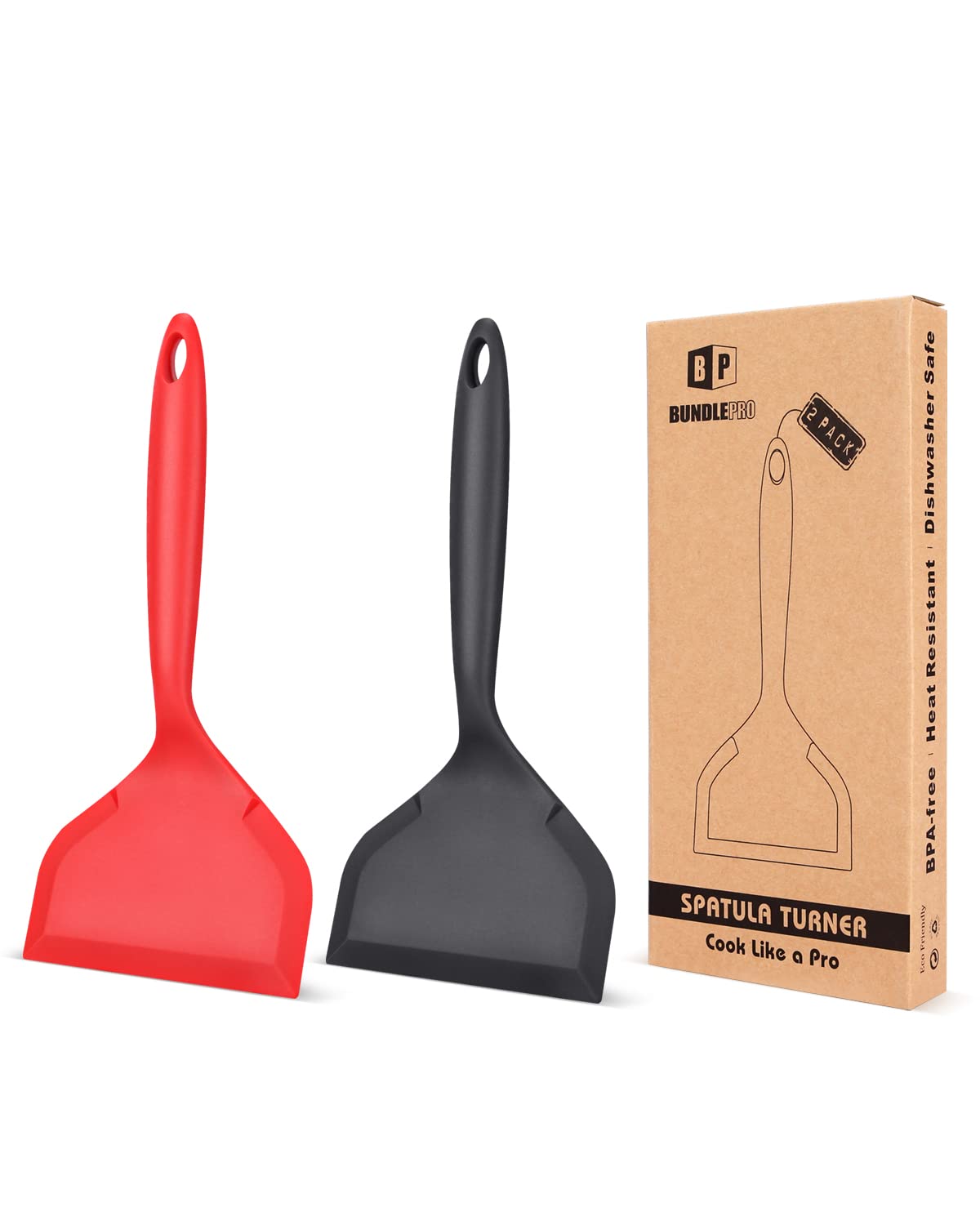Pack Of 2 Wide Silicone Spatula,Nonstick Pancake Shovel With Short Handle, Fried Flexible Turner, Bpa Free Kitchen Cookwares For