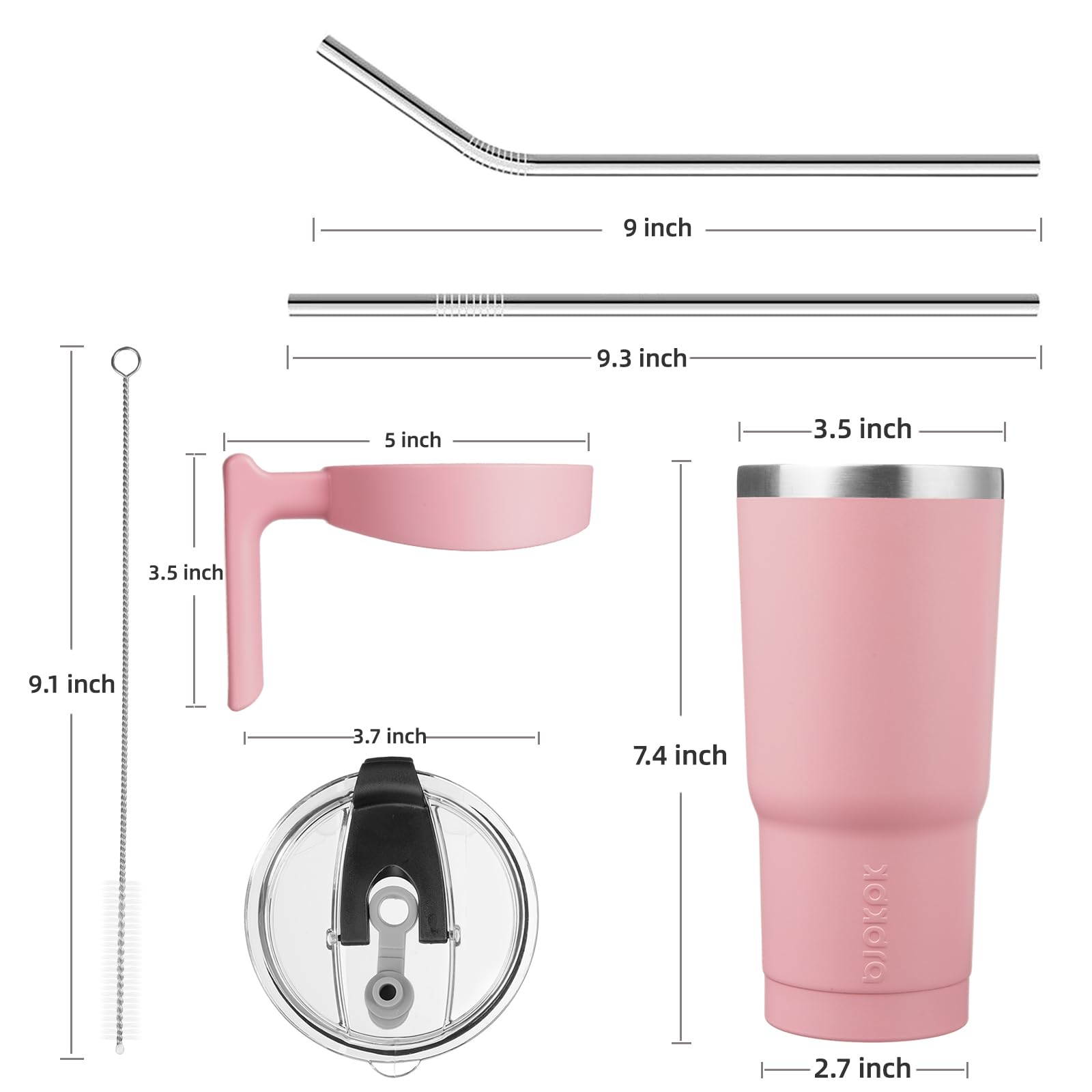 Bjpkpk Tumbler With Handle 20 Oz Stainless Steel Double Wall Insulated Tumbler Cups With Lid And Straw,Light Pink