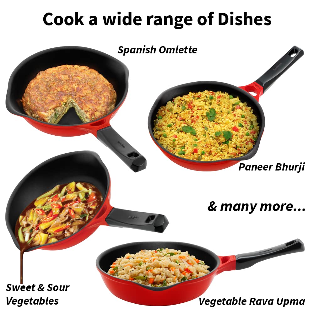 Hawkins 24 Cm Die Cast Induction Compatible Frying Pan With Glass Lid, Red (Idcf24G)