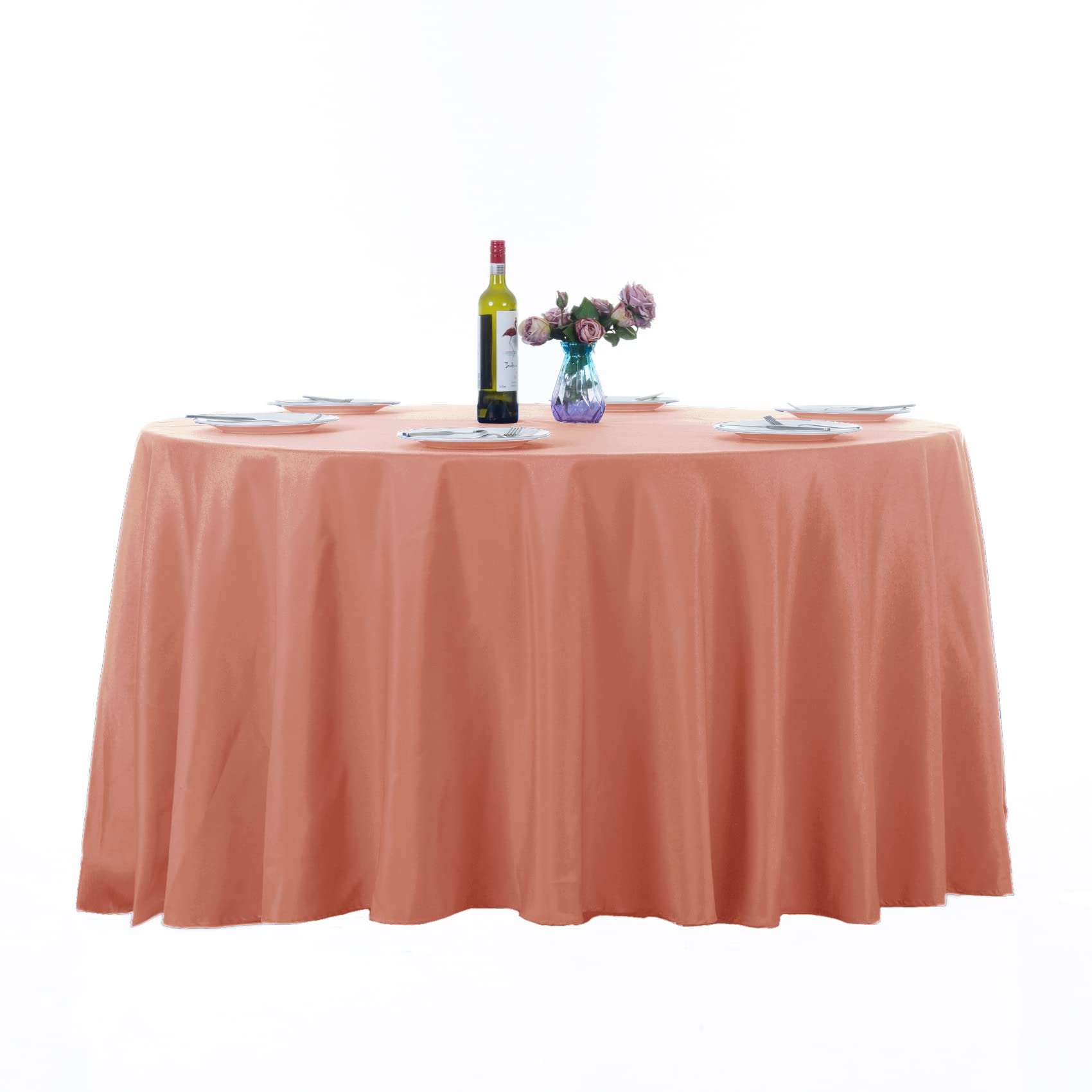 Ascoza 2Pack 132 Inch Dusty Pink Round Tablecloth In Washable Polyester Fabric For Wedding/Banquet/Restaurant/Parties